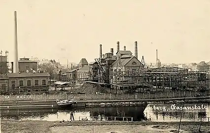 View of the gas complex from the other side of the Brda river, ca 1900