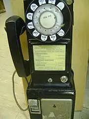 Typical dime payphone in use in the US until the late 1960s.