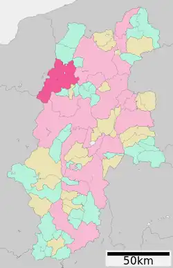 Location of Ōmachi in Nagano Prefecture