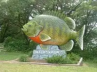 Monument on the edge of town on Wisconsin Highway 35