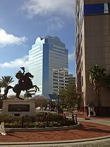 Statue of Andrew Jackson at the terminus of Laura Street at Independent Drive