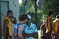 Jared Brennan and Ernie Dingo during a Brisbane Lions training session on April 11
