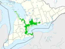 A map shows Southwestern Ontario, with a small ring of green around the cities of Toronto and Hamilton, denoting areas unsuitable for development