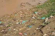 Evidence of open defecation along a riverbank in Bujumbura, Burundi