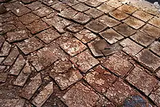 Cork tiles on floor with two shapes and patterns