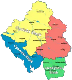 Map of Upper Silesia, Opavian Silesia in blue