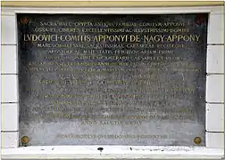 Memorial plaque of Count Lajos Apponyi