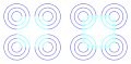 Subjective cyan filter, left: subjectively constructed cyan square filter above blue circles, right: small cyan circles inhibit filter construction