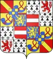 Arms of Rene of Orange-Nassau-Breda (1530-1544) : overall in the center as an escutcheon is the quartered arms of Nassau and Vianden/Breda.