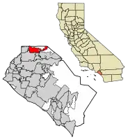 Location of Brea in Orange County, California.
