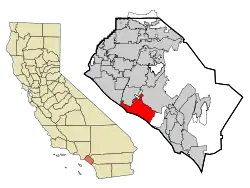 The southeast portion of the red area (City of Newport Beach) is the location of Newport Coast in Orange County