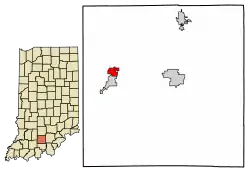 Location of West Baden Springs in Orange County, Indiana.