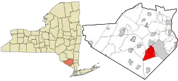 Location in Orange County and the state of New York; map shown does not reflect separation of Palm Tree from Monroe.