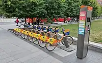 Orange bikes, available for renting