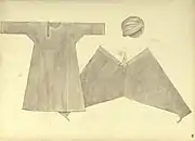 Plate 90. PUNJAB Man's shirt, Cashmere. The opening for neck is Persian in shape. Man's trousers, Cashmere. Wide shape. (1922) Orig. in Berlin Ethnographic Museum