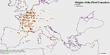 Origin of the known participants on the First Crusade