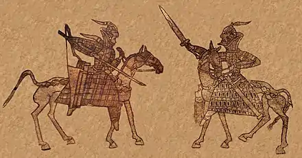 Battle scenes between "Kangju" Saka warriors, from the Orlat plaques. 1st century CE.