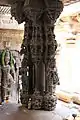 Ornate pillar of the vasanta mantapa, made of soap stone, is a Hoysala era contribution[citation needed]