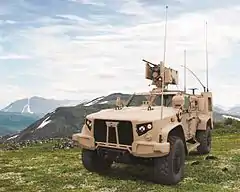 2016 Oshkosh L-ATV (configured as JLTV) equipped with EOS R-400S-MK2 remote weapon system armed with Orbital ATK’s M230 LF 30 mm lightweight automatic chain gun