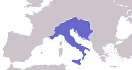 The Ostrogothic Kingdom at its greatest extent.