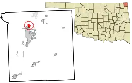 Location within Ottawa County and the state of Oklahoma