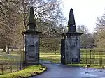 Outer gates and gate piers to Okeover Hall