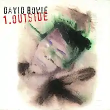 A painting of a man through brush strokes. "David Bowie" appears in black text and "1. Outside" in red, both in the upper left corner.