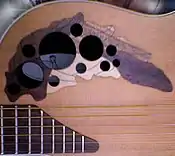 Leaf sound hole in an Ovation Adamas guitar.