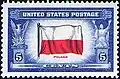 Poland was one of the countries overrun by Nazi Germany. The country was recognized by the United States, which issued the stamp in 1943 in Poland's honor.