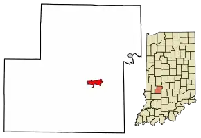 Location of Spencer in Owen County, Indiana.