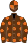 BROWN, Orange spots, Brown sleeves and Orange spots, Brown cap and Orange quartered