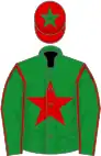 Green, red star and seams on sleeves, red cap, green star