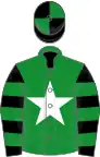 Green, white star, black and green hooped sleeves, black and green quartered cap