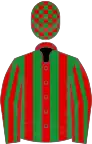 Red and green stripes, checked cap