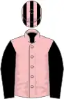 Pink, black sleeves, striped cap