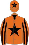 Orange, black star, striped sleeves, star on cap