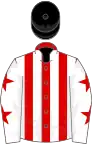 Red and white stripes, white sleeves, red stars, black cap