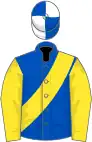 Royal blue, yellow sash and sleeves, blue and white quartered cap