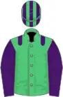 Green, purple epaulets and sleeves, striped cap
