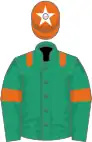 Emerald green, orange epaulets, orange armlet, orange cap, white star