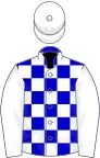 Blue and white checked, white sleeves and cap