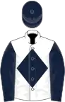White, dark blue diamond, sleeves and cap