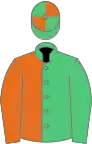 Emerald green and orange (halved), quartered cap