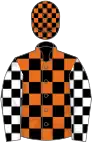 Black and orange check, white and black check sleeves