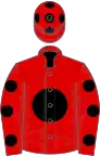 RED, black disc and spots on sleeves, red cap, black spots