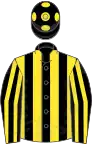 Black and yellow stripes, yellow spots on cap
