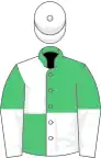 EMERALD GREEN and WHITE QUARTERED, halved sleeves, white cap