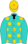 Turquoise, gold spots on body, gold cap