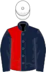Dark blue and red (halved), dark blue sleeves, white cap