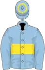 Light blue, yellow hoop on body and cap